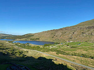 campsite and lake looking down at campsite